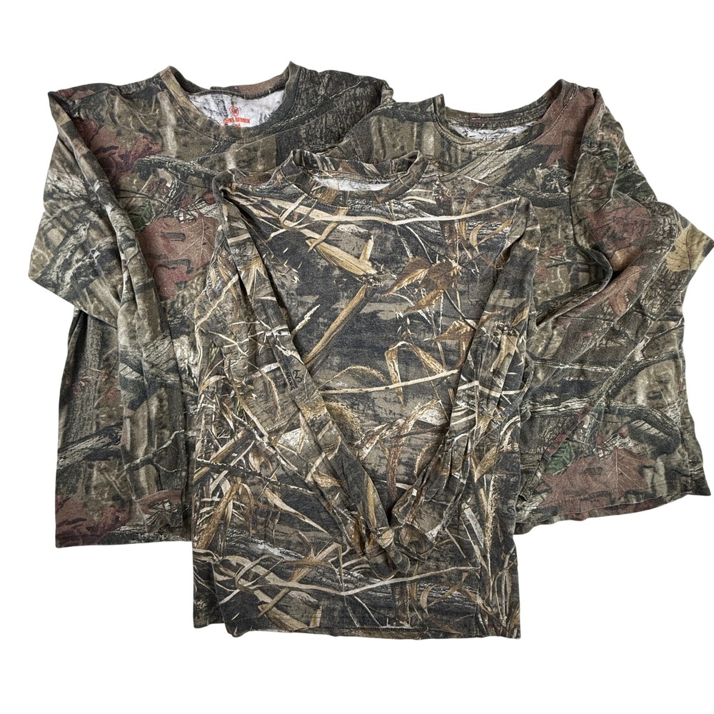 Lot 3 Game Winner Mens Medium Camo Long Sleeve T-Shirts RealTree Hunting Skater